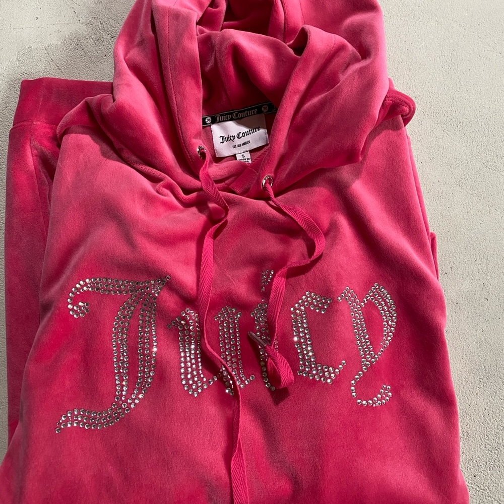 Juicy Couture Pink Velour Long Hoodie Dress with Rhinestone Logo